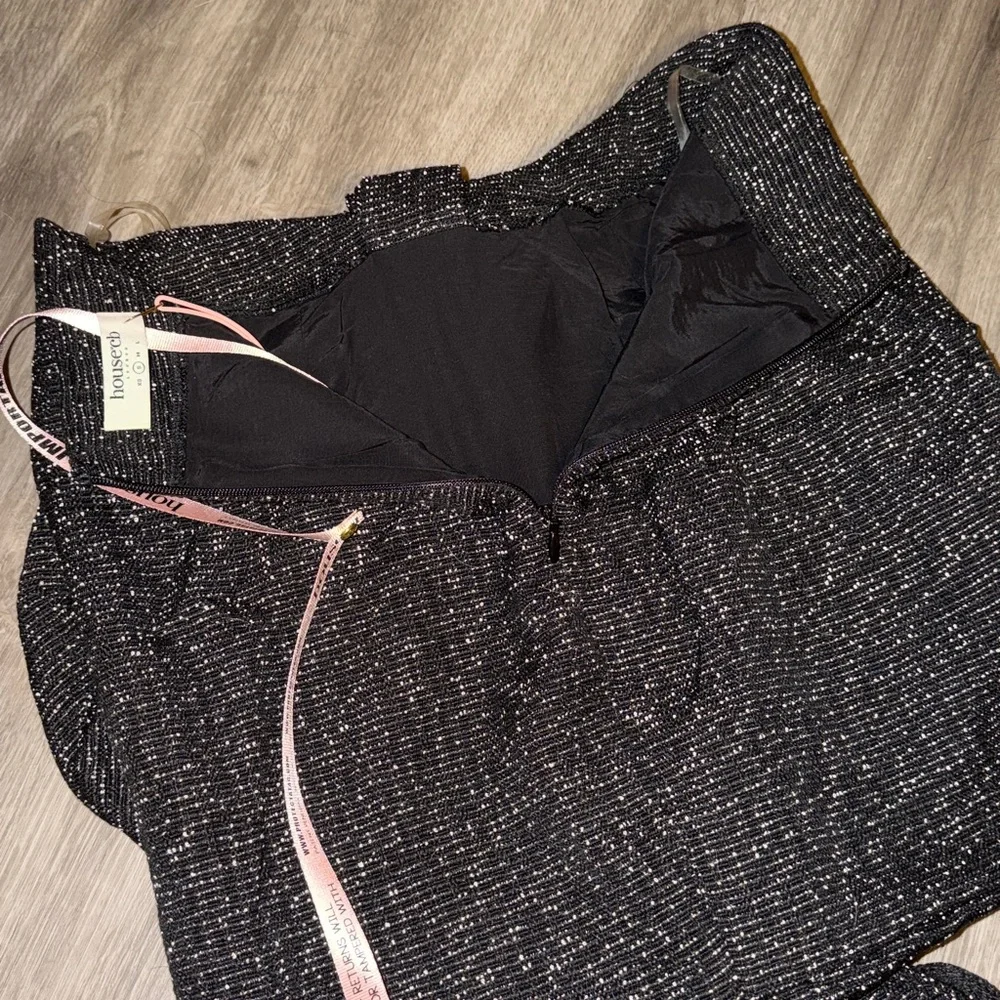 ❤️‍🔥Firm Price❤️‍🔥 House of CB MARTHA Black Sparkle Draped Mini Skirt - Picture 10 of 11